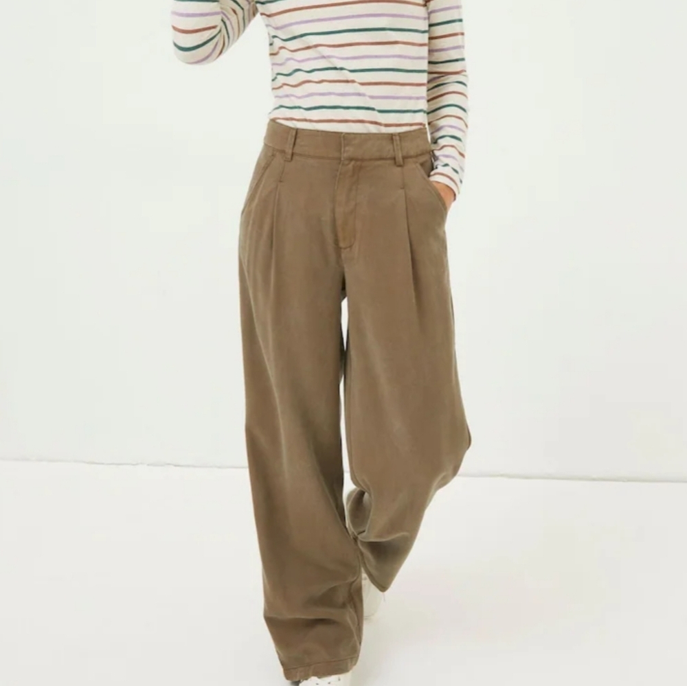 FAT FACE Women's Blake‎ Wide Leg Drape Trousers Khaki Green 10 NWT Contemporary
